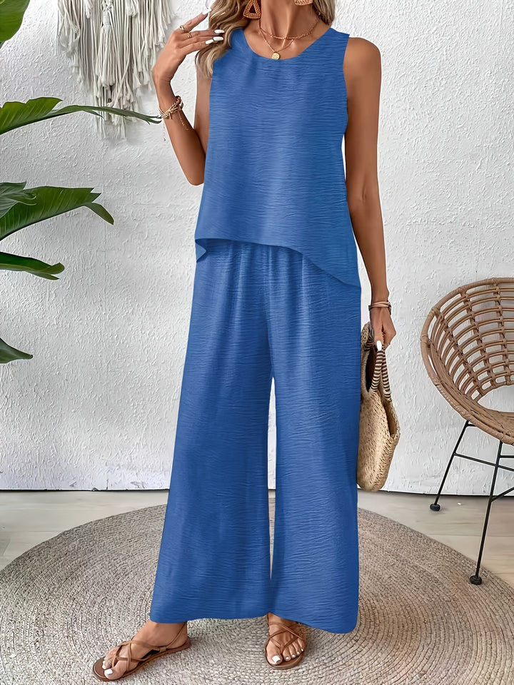 Elegant Exclusive Vacation Solid Color Sleeveless Top and Wide-Leg Pants