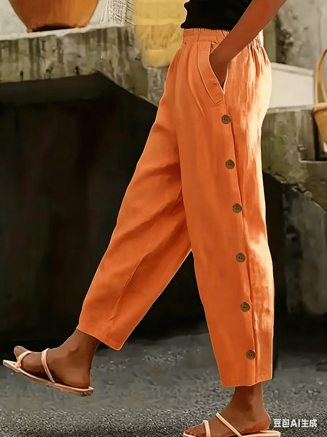 Cate™ | Button-Side Straight Leg Ankle Pants