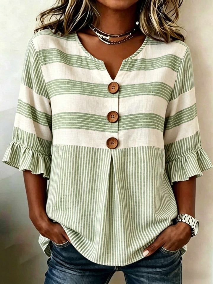 Hazel™ | Striped V-Neck Button Blouse