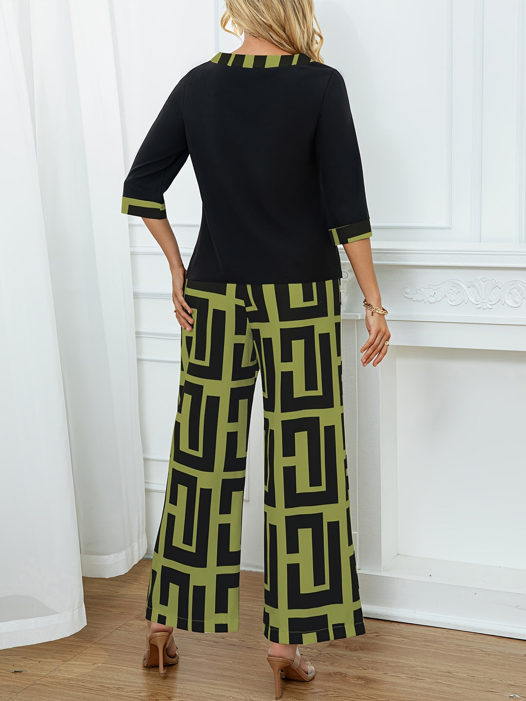 Maeve™ — patchwork top + geometric wide-leg