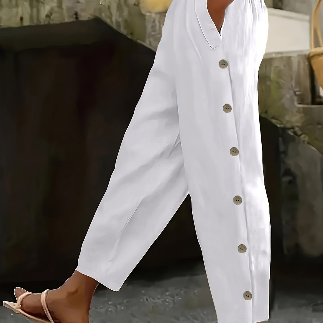 Cate™ | Button-Side Straight Leg Ankle Pants