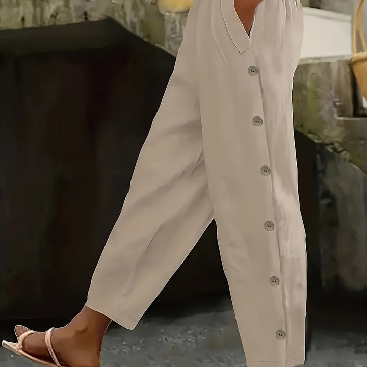Cate™ | Button-Side Straight Leg Ankle Pants