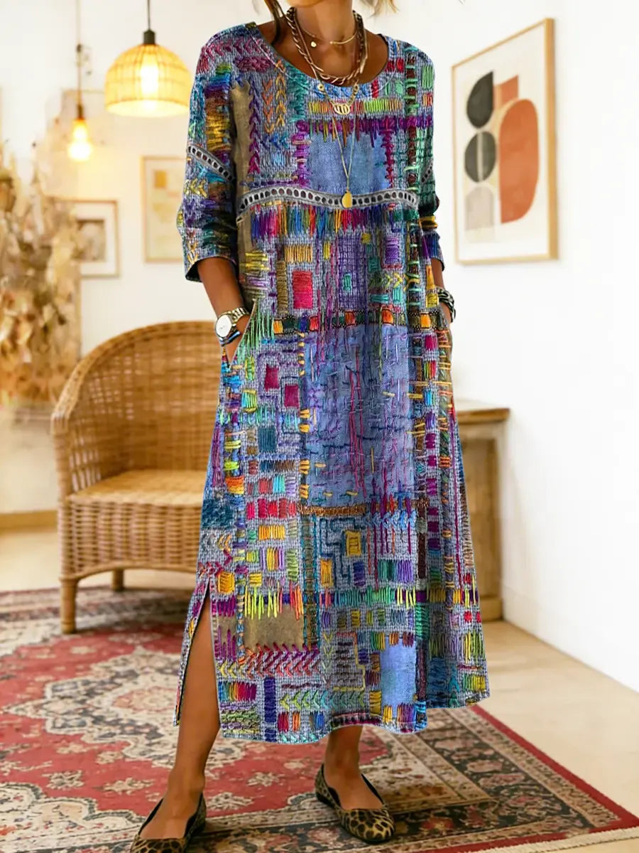 Sabine | Denim Dress with Bohemian Patchwork