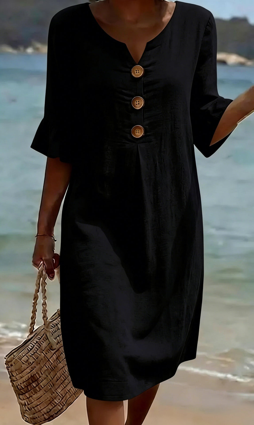 Camille™ | Buttoned Linen & Cotton Summer Dress