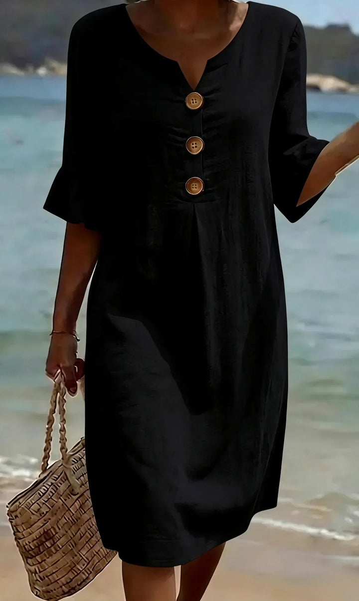 Evelyn™ | Breezy Button Linen Dress