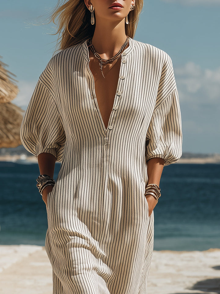 Hattie™ | Striped Button-Down Midi Dress