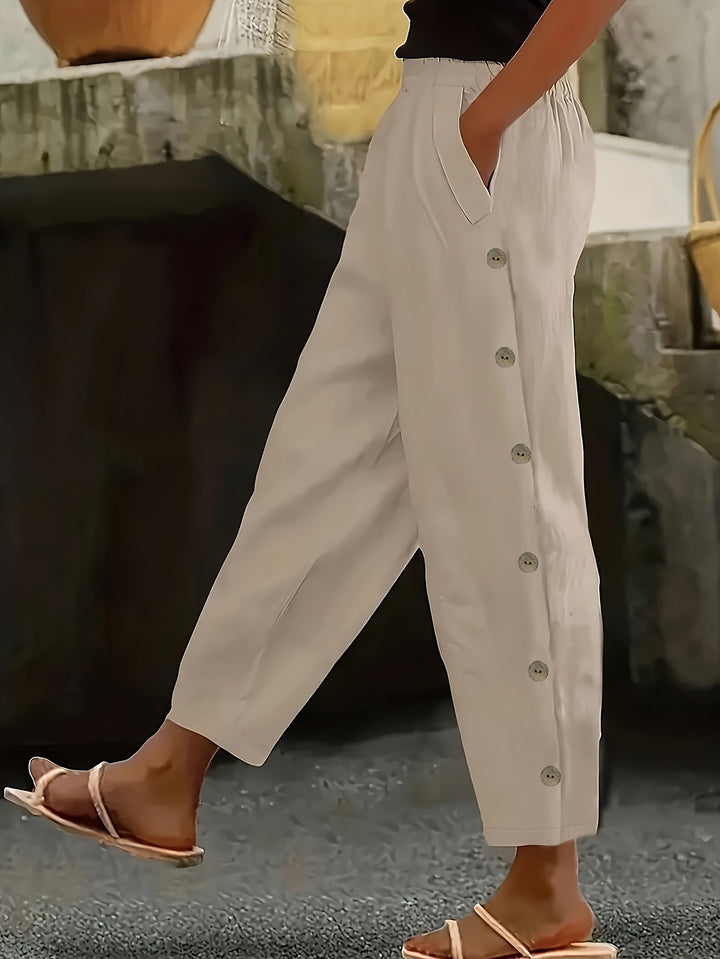 Cate™ | Button-Side Straight Leg Ankle Pants
