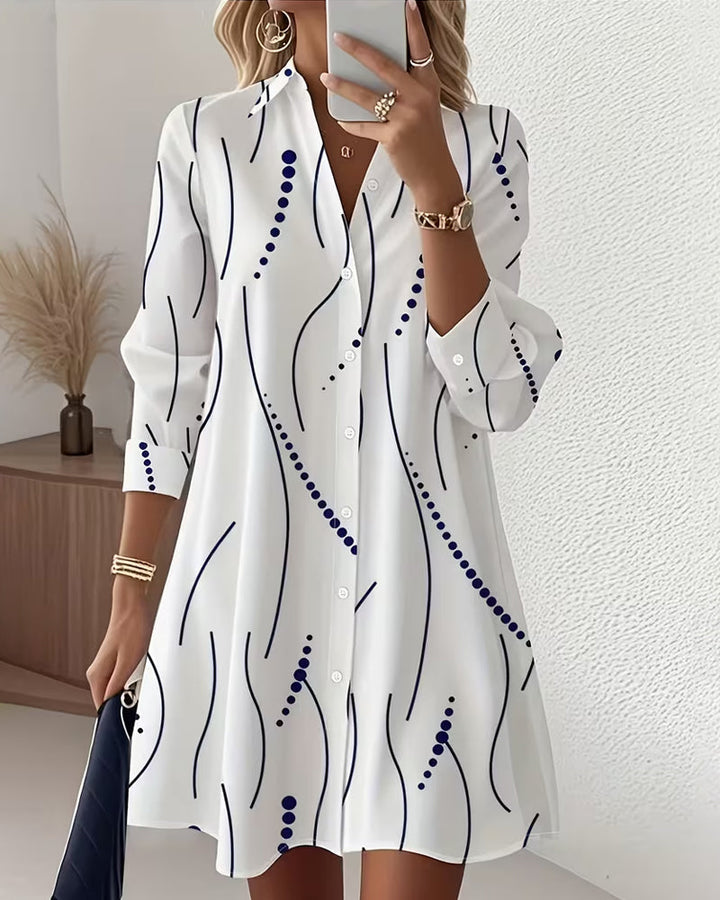 Wren™ | Wavy Print Collared Shirt Dress