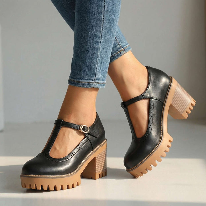 Jasmine™ | Luxe Leather T-Strap Platform Heels