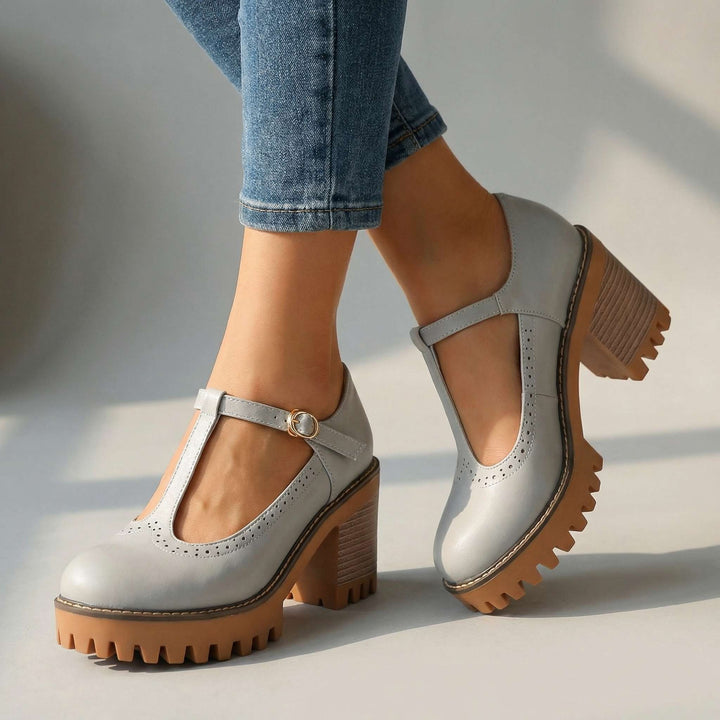 Jasmine™ | Luxe Leather T-Strap Platform Heels