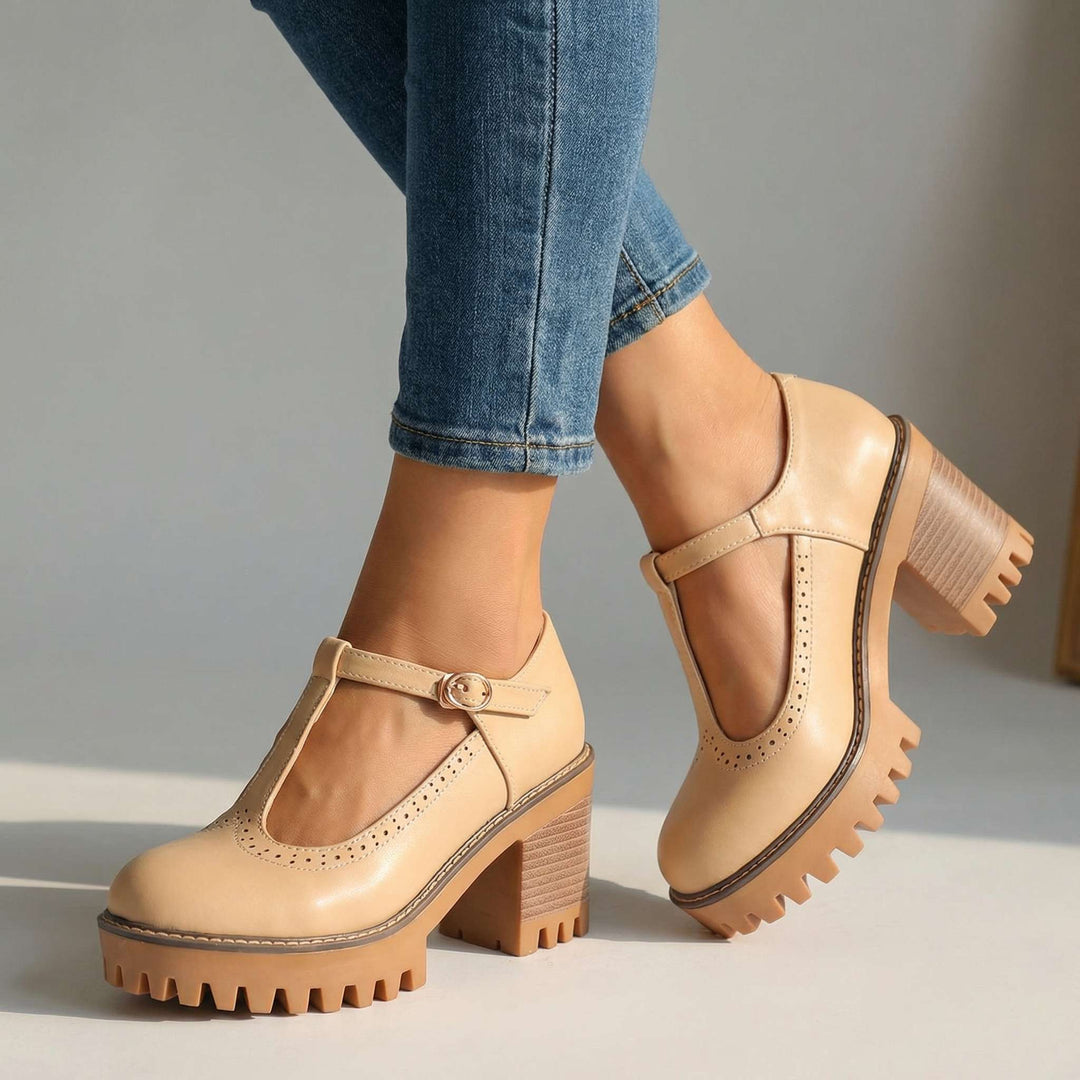 Jasmine™ | Luxe Leather T-Strap Platform Heels