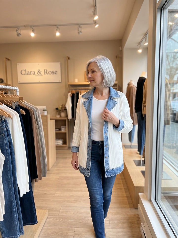 Alina™ | Denim-Trim Knit Jacket