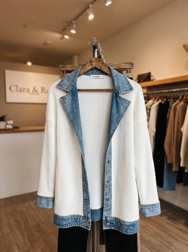 Alina™ | Denim-Trim Knit Jacket