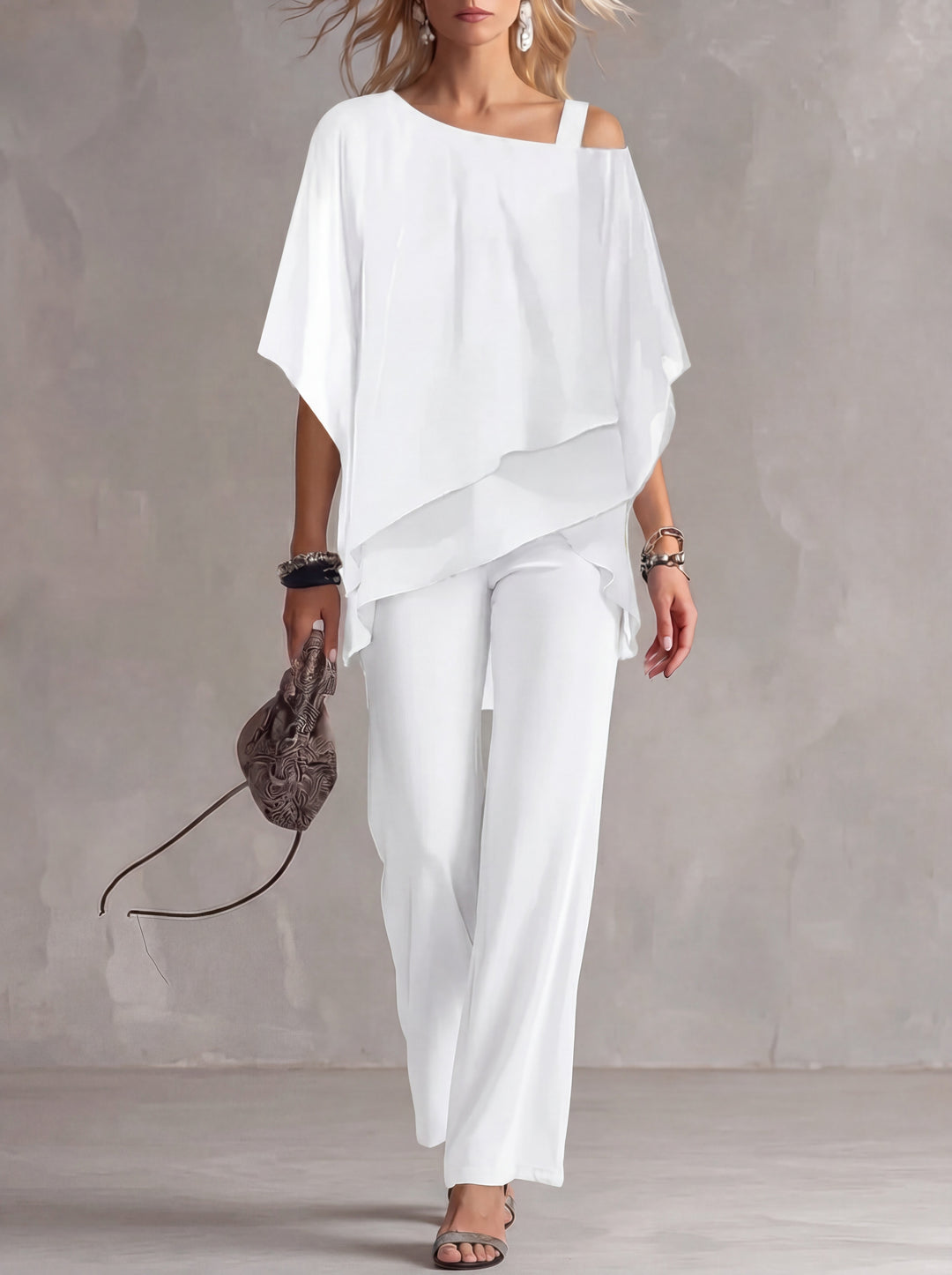 Rosalyn™ | Asymmetric Drape Top & Wide-Leg Trouser Set