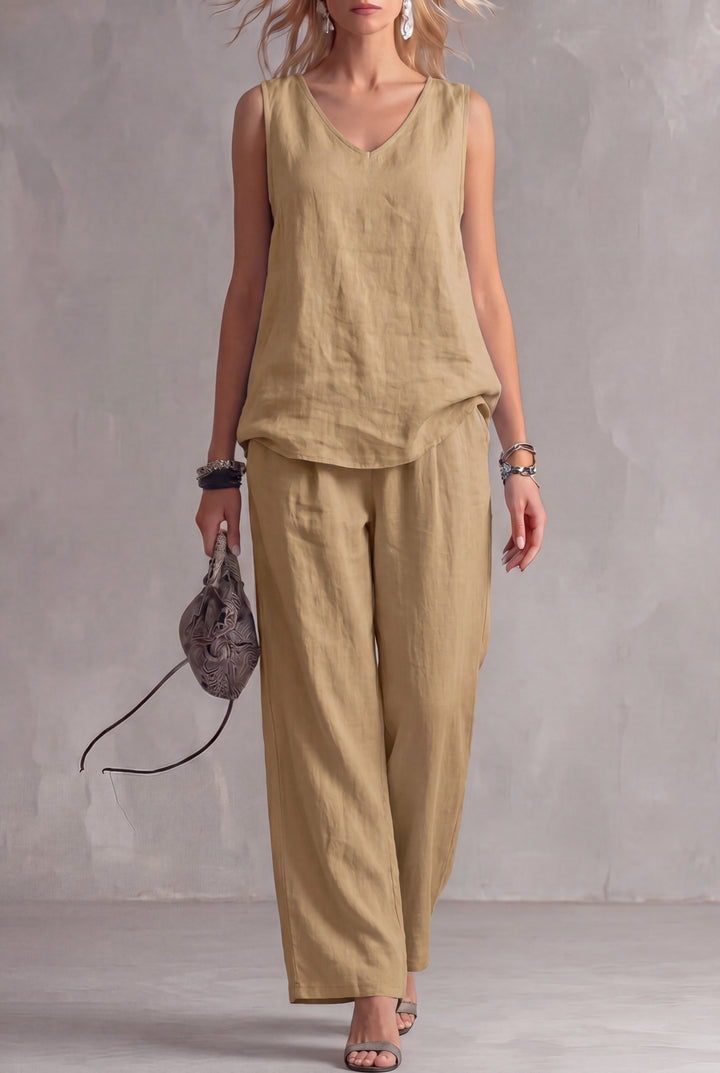 Maya™ | V-Neck Tank Top & Wide-Leg Pants Set