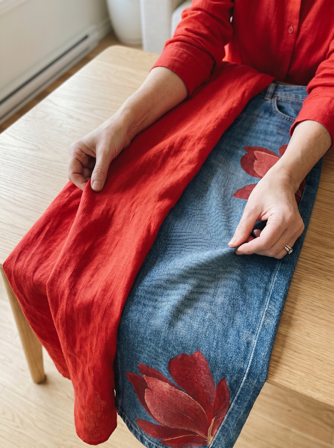 Daniella™ | Long Shirt Dress & Floral Wide-Leg Jeans Set