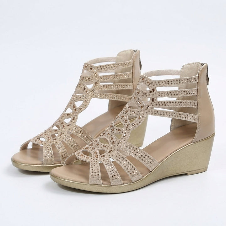 Aurelia™ | Luxe Crystal Comfort Wedge Sandals