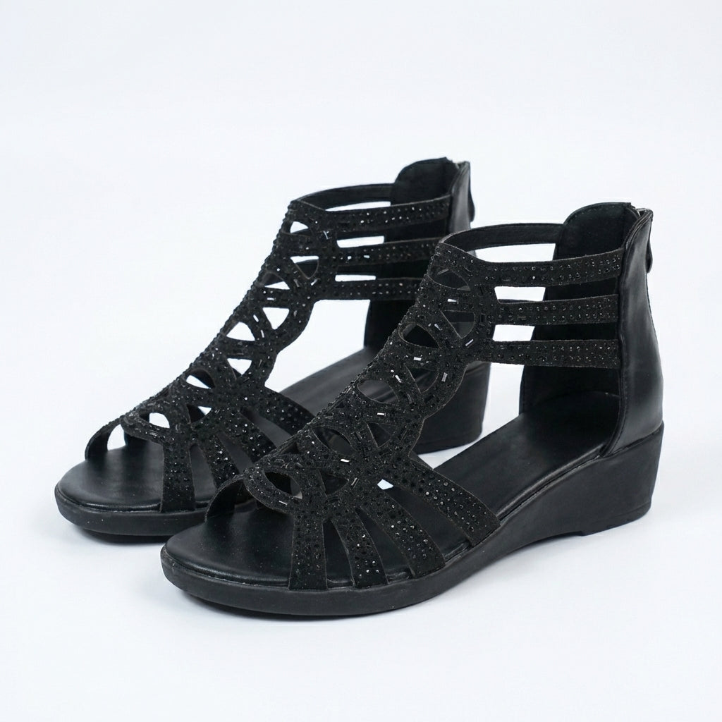 Aurelia™ | Luxe Crystal Comfort Wedge Sandals
