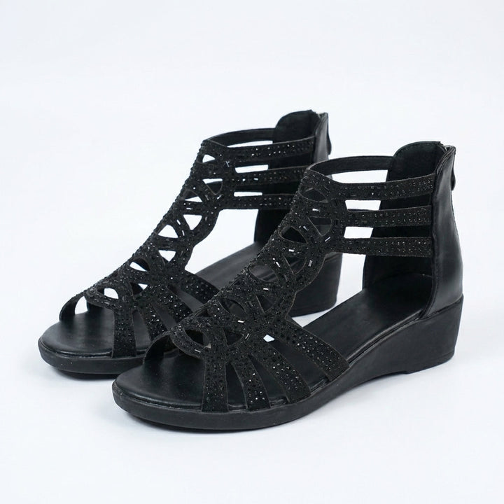 Aurelia™ | Luxe Crystal Comfort Wedge Sandals
