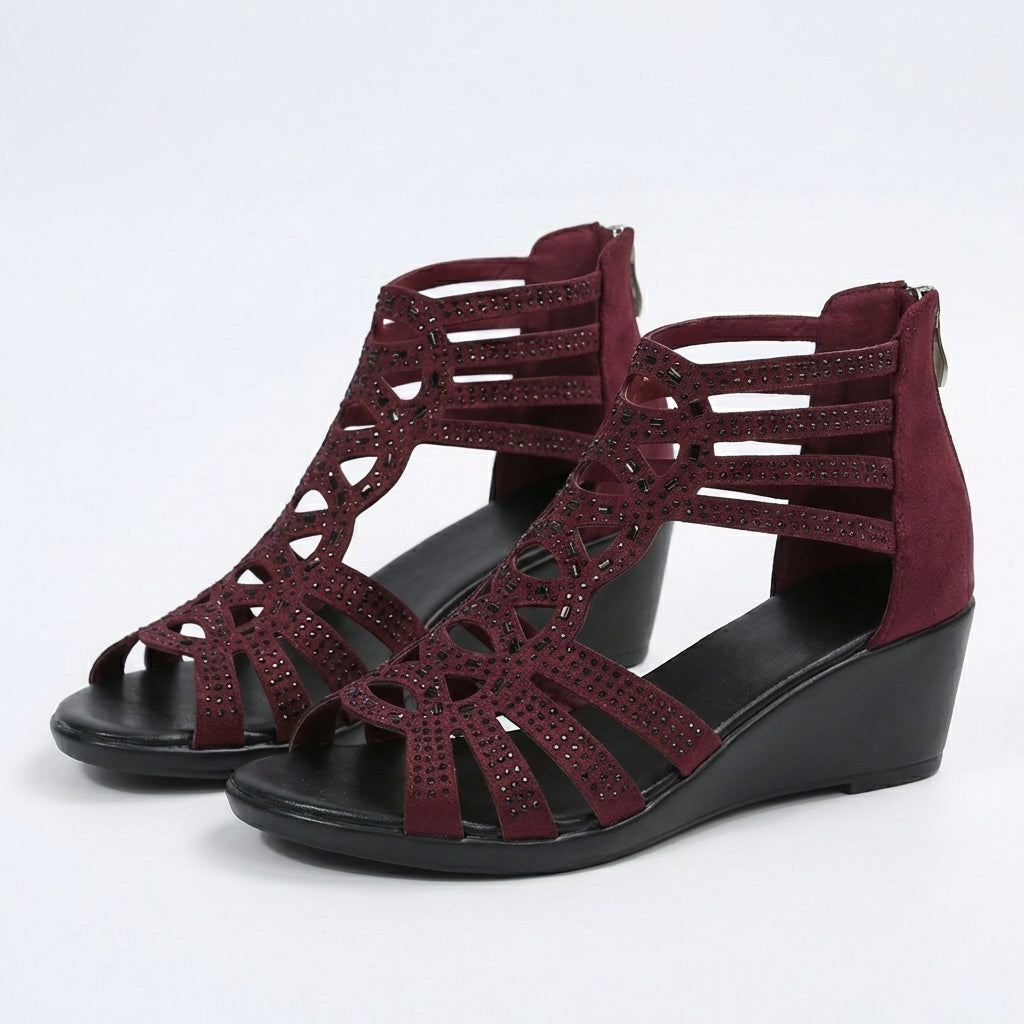 Aurelia™ | Luxe Crystal Comfort Wedge Sandals