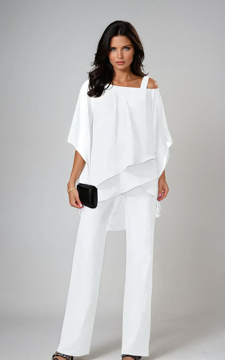 Rosalyn™ | Asymmetric Drape Top & Wide-Leg Trouser Set