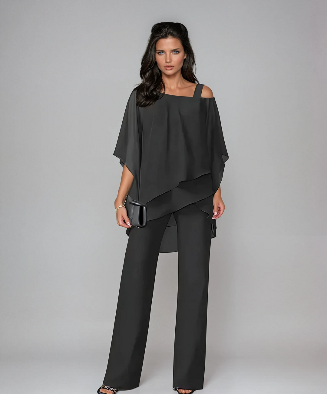 Rosalyn™ | Asymmetric Drape Top & Wide-Leg Trouser Set