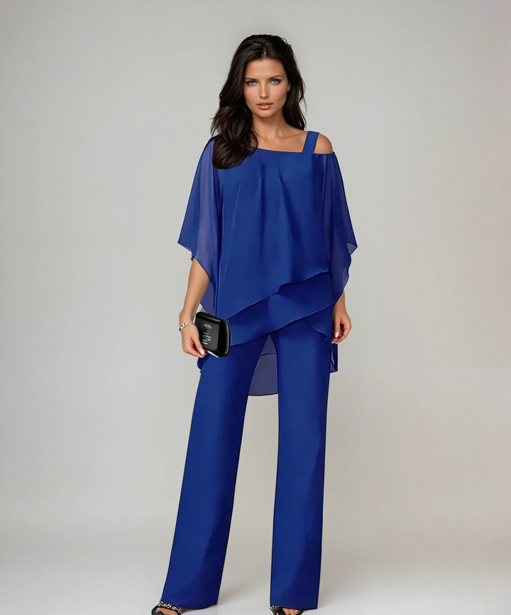 Rosalyn™ | Asymmetric Drape Top & Wide-Leg Trouser Set