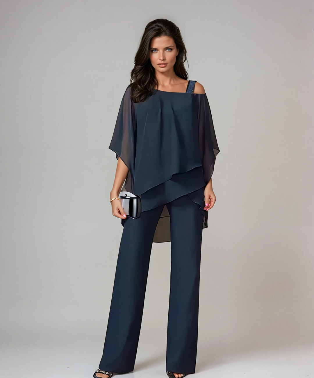 Rosalyn™ | Asymmetric Drape Top & Wide-Leg Trouser Set