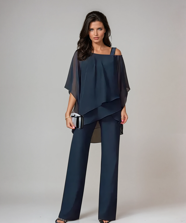 Rosalyn™ | Asymmetric Drape Top & Wide-Leg Trouser Set
