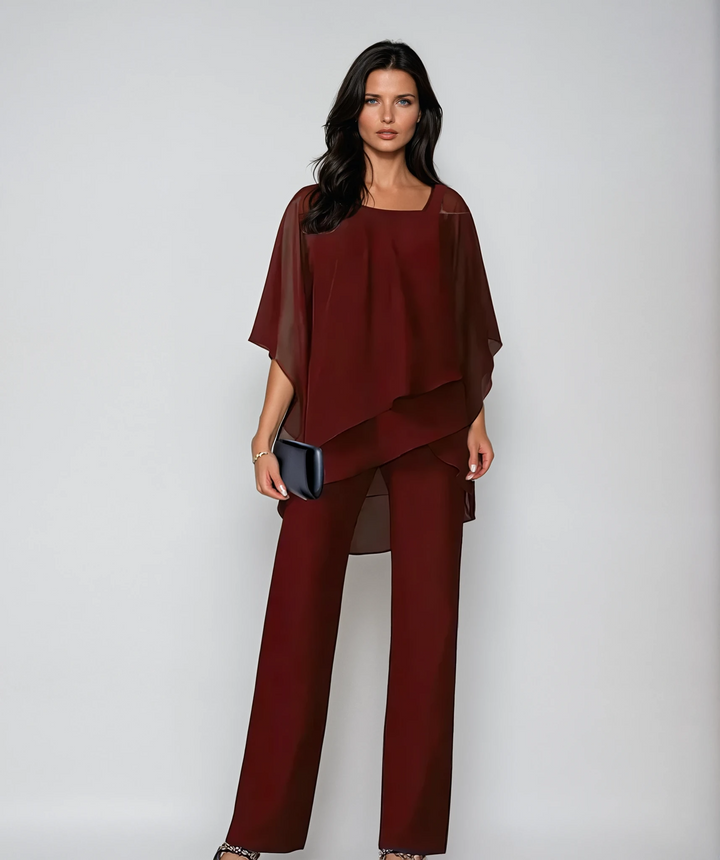 Rosalyn™ | Asymmetric Drape Top & Wide-Leg Trouser Set