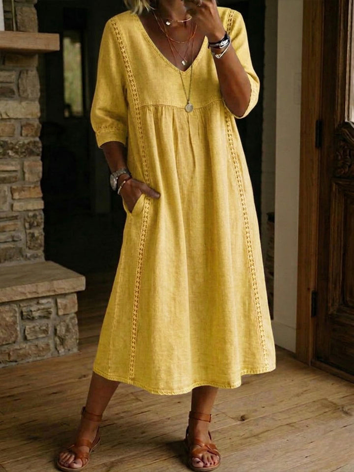Aurélie™ | Linen & Cotton Dress with Lace Detail