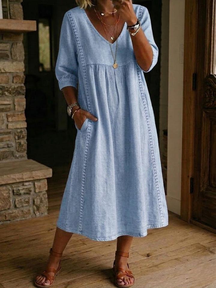 Aurélie™ | Linen & Cotton Dress with Lace Detail