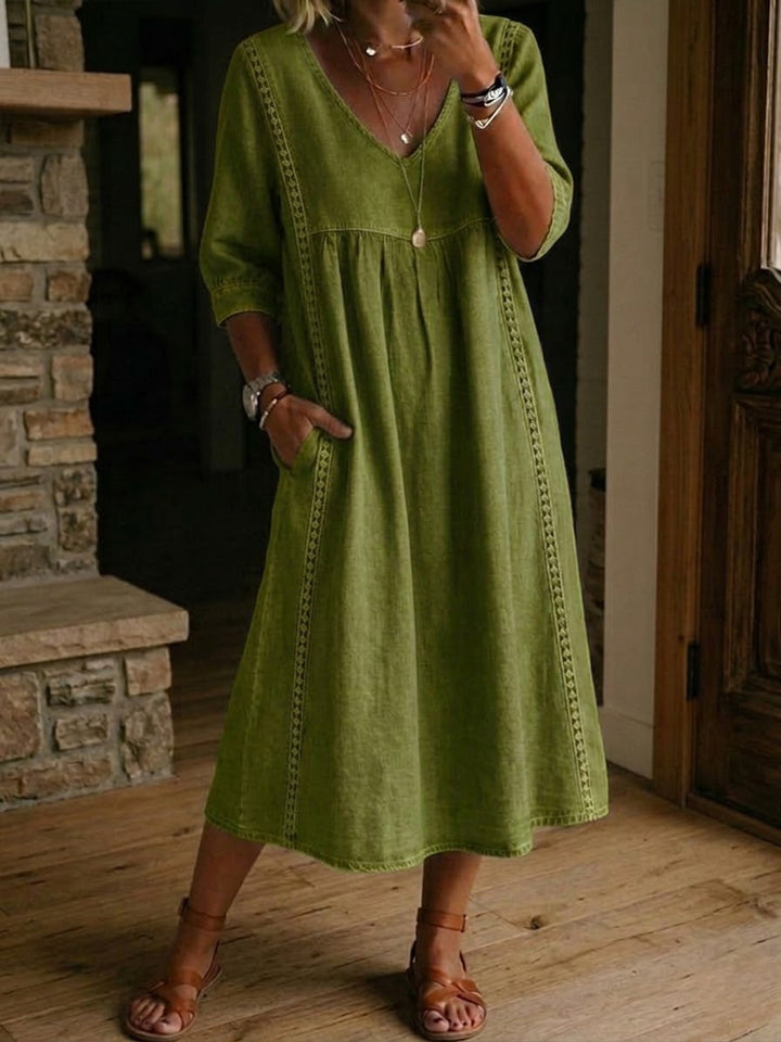 Aurélie™ | Linen & Cotton Dress with Lace Detail
