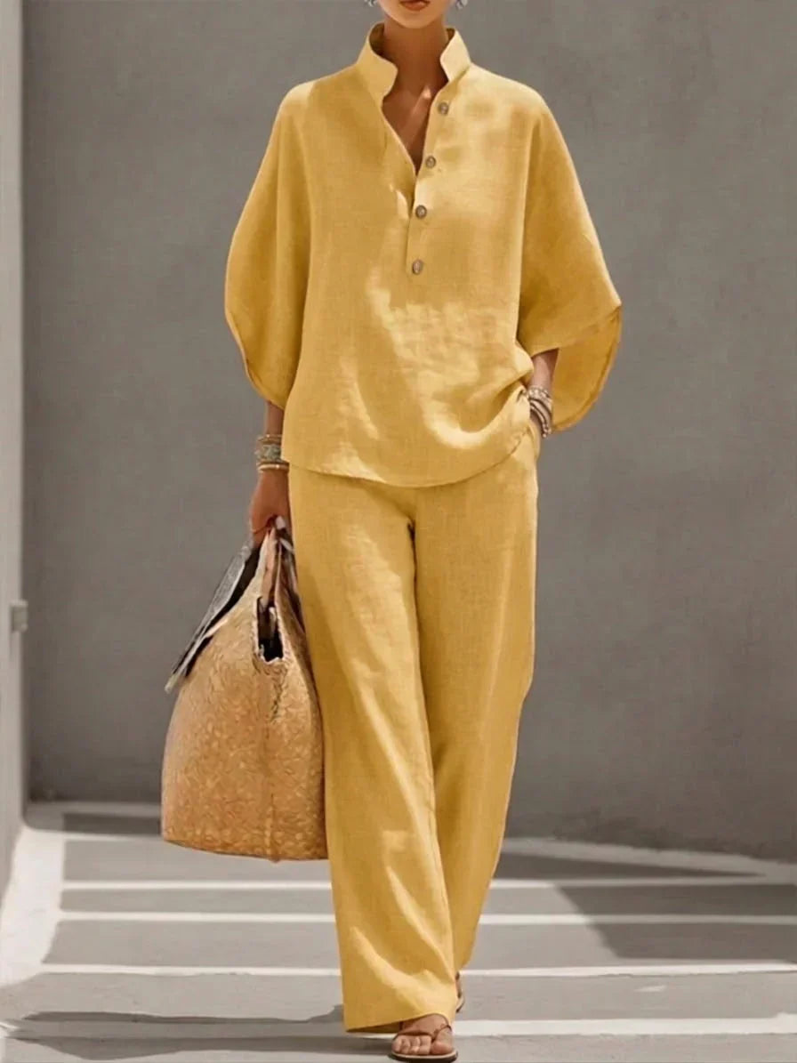 Maribel - Elegant complete set with batwing sleeves and wide pants