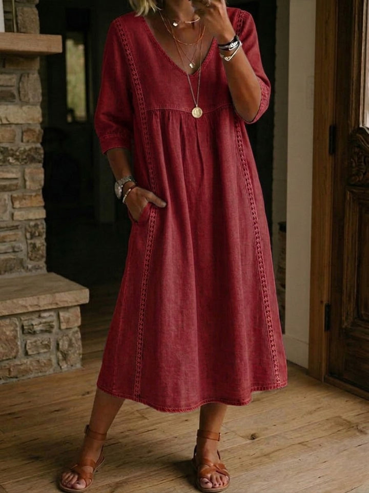 Aurélie™ | Linen & Cotton Dress with Lace Detail