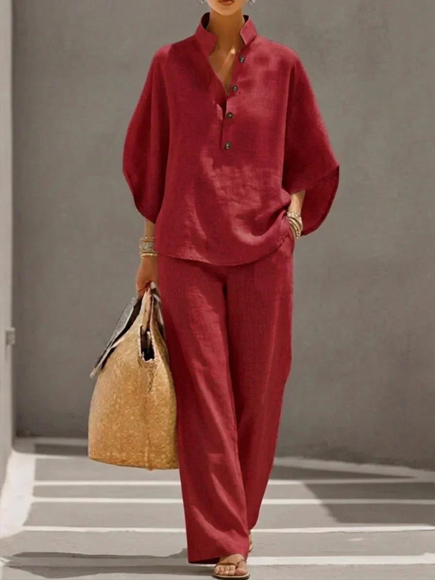 Maribel - Elegant complete set with batwing sleeves and wide pants