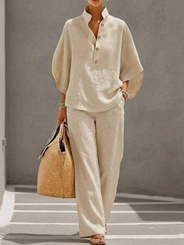 Maribel - Elegant complete set with batwing sleeves and wide pants