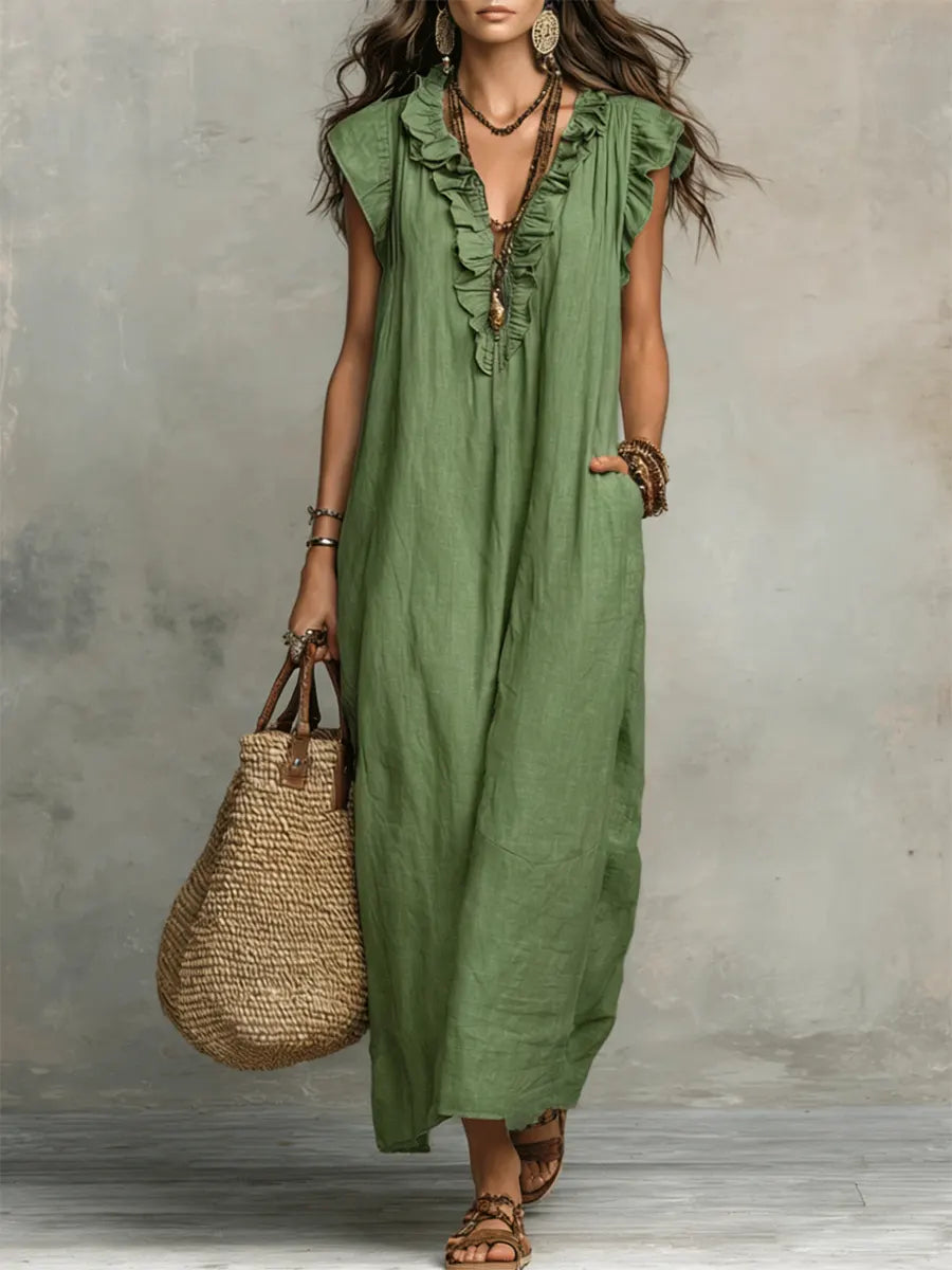 Camellia™ | Long Linen & Cotton Bohemian Dress