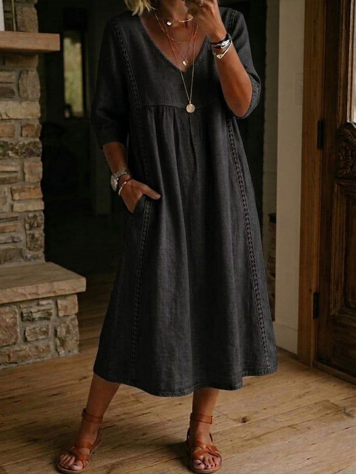 Aurélie™ | Linen & Cotton Dress with Lace Detail