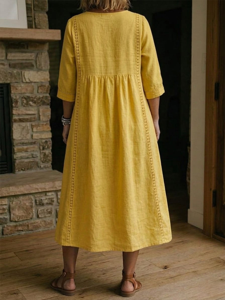 Aurélie™ | Linen & Cotton Dress with Lace Detail