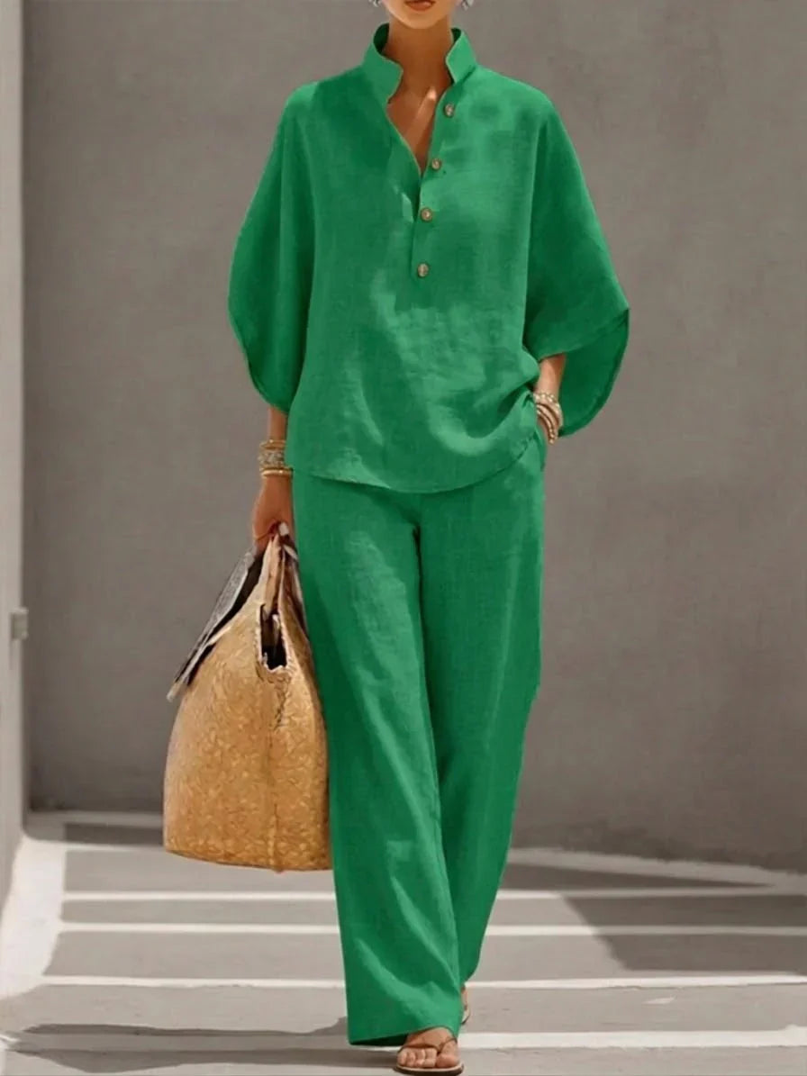Maribel - Elegant complete set with batwing sleeves and wide pants
