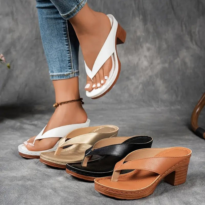 Olivia™ | Breathable Perforated Thong Block Heel Sandals