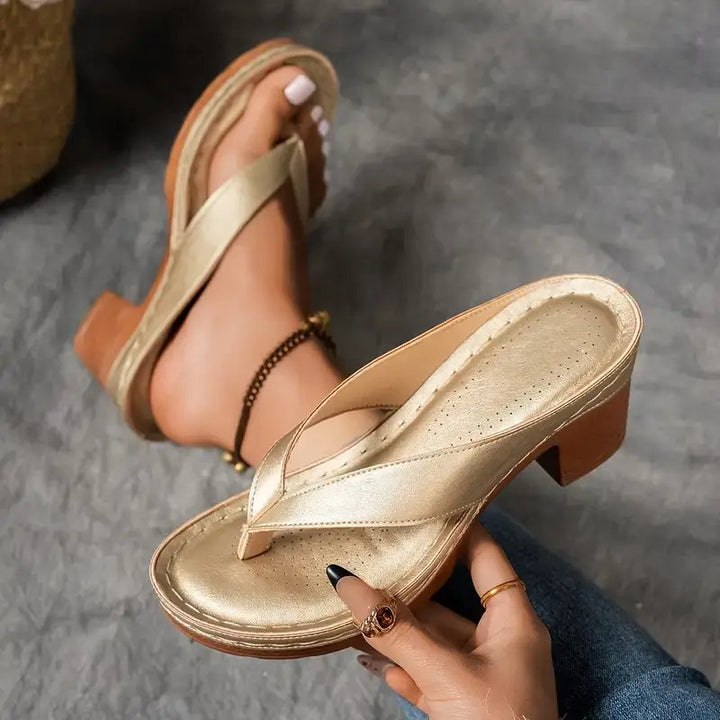 Olivia™ | Breathable Perforated Thong Block Heel Sandals