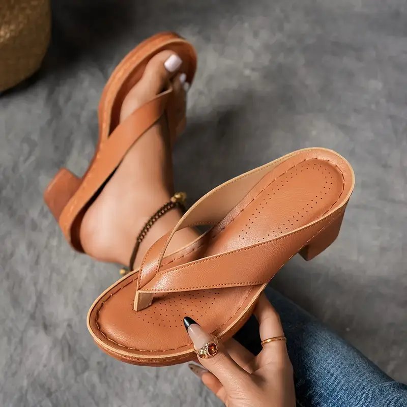 Olivia™ | Breathable Perforated Thong Block Heel Sandals